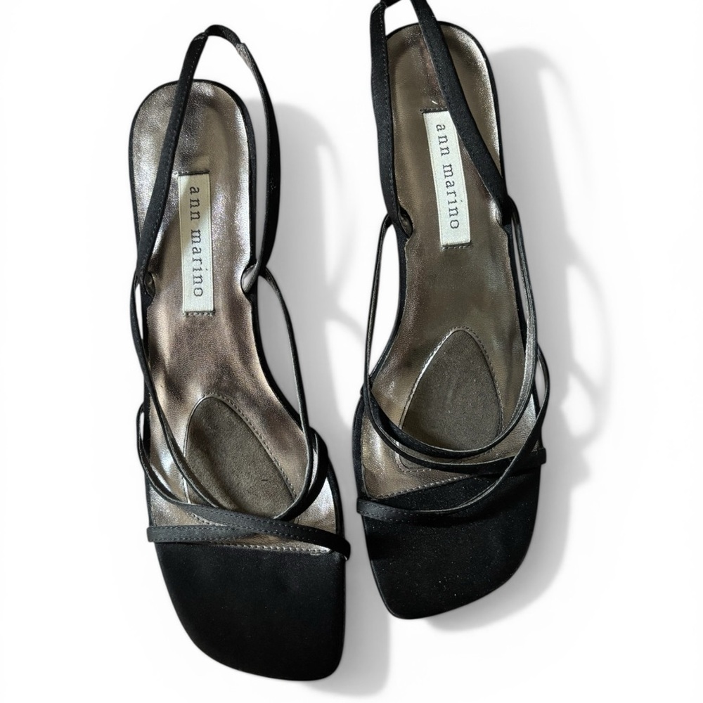 Ann Marino Black Minimalist Strappy Slingback Sandals